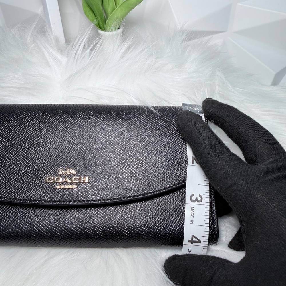 Coach Black Textured Leather Continental Clutch Wallet with Gold Logo - Picture 12 of 12